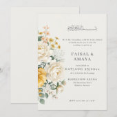 水彩の花のイスラム式結婚式の招待状 招待状 (正面/裏面)