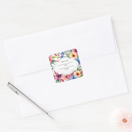 水彩の花のパターン種子セーバーエンベロープ スクエアシール (封筒)