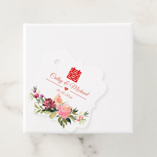 水彩の花の二重の幸福中国の結婚の フェイバータグ (インサイチュ)