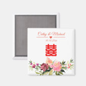 水彩の花の二重の幸福中国の結婚の マグネット (正面/裏面)