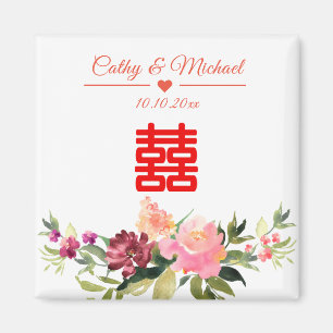 水彩の花の二重の幸福中国の結婚の マグネット