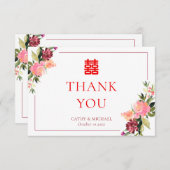 水彩の花の二重の幸結婚せ サンキューカード (正面/裏面)