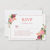 水彩の花の二重の幸結婚せ 出欠カード (正面)