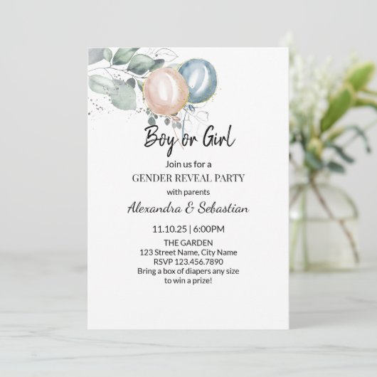 水彩の花の性別表示 招待状 (スタンド正面)