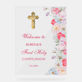 水彩の花の最初の聖餐式へようこそ アクリルサイン