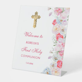 水彩の花の最初の聖餐式へようこそ 台座サイン