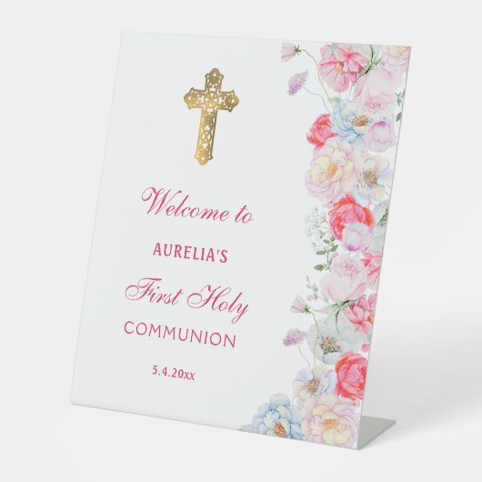 水彩の花の最初の聖餐式へようこそ 台座サイン (正面)