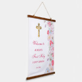 水彩の花の最初の聖餐式へようこそ 吊り下げ型タペストリー (傾斜あり)