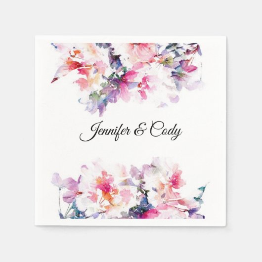 水彩の花の結婚名前を追加カクテル スタンダードカクテルナプキン (正面)