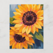 水彩の花の絵画 黄色いひまわり ポストカード (正面)