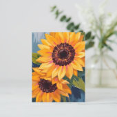水彩の花の絵画 黄色いひまわり ポストカード (スタンド正面)