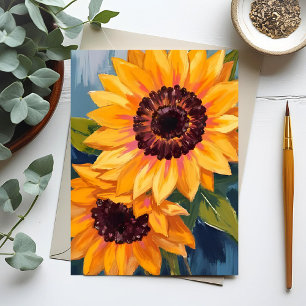 水彩の花の絵画 黄色いひまわり ポストカード