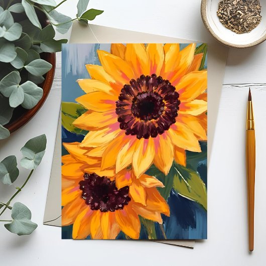水彩の花の絵画 黄色いひまわり ポストカード