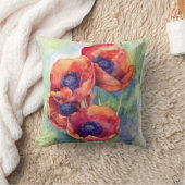 水彩の花の赤ポピーイラストレーション花 クッション (ブランケット)