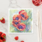 水彩の花の赤ポピーイラストレーション花 スタンダードランチョンナプキン (インサイチュ)