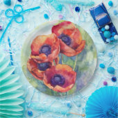 水彩の花の赤ポピーイラストレーション花 ペーパープレート (パーティー)