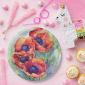 水彩の花の赤ポピーイラストレーション花 ペーパープレート (パーティー)