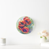 水彩の花の赤ポピーイラストレーション花 ラウンド壁時計 (ホーム)