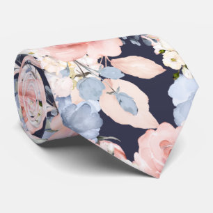 水彩の花ほこりっぽい青ほこりっぽいピンクのバラ ネクタイ