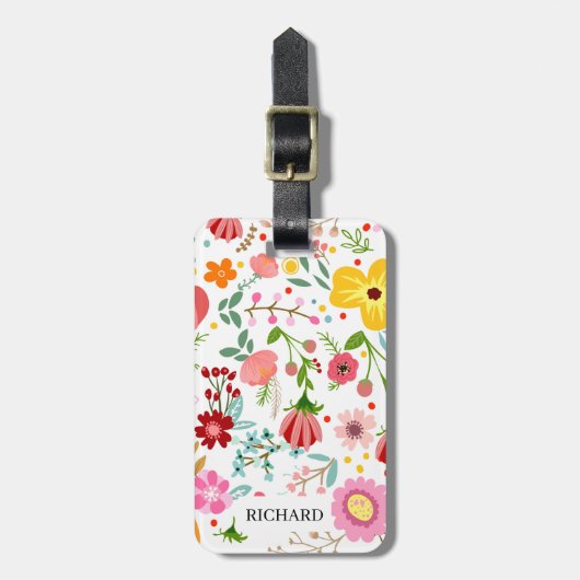 水彩の花をパーソナライズ ラゲッジタグ (正面縦)