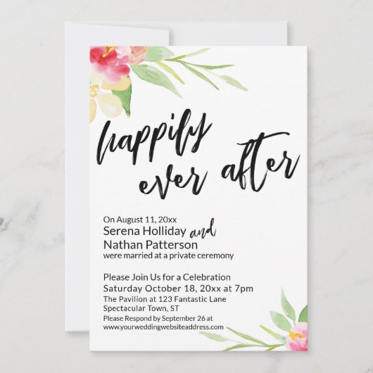 水彩の花を手書きした後も楽しく 招待状 (正面)