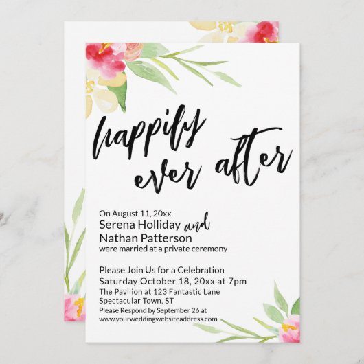 水彩の花を手書きした後も楽しく 招待状 (正面/裏面)