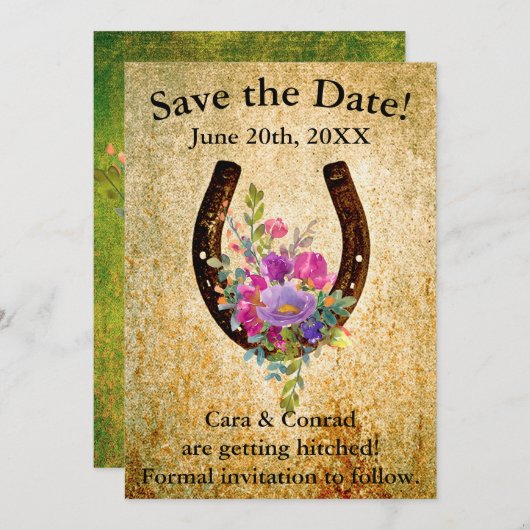 水彩の花を持つ蹄鉄が日を救う 招待状 (正面/裏面)