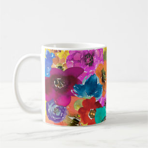 水彩の花を明るく幸せなマグカップ コーヒーマグカップ