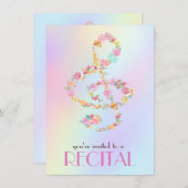 水彩の花トレブルクレフ、 音符記号 招待状 (正面/裏面)