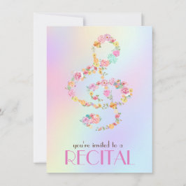 水彩の花トレブルクレフ、 音符記号 招待状