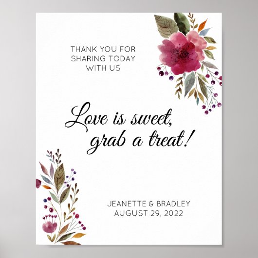 水彩の花バーガンディ緑キャンディビュッフェ ポスター (正面)