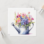 水彩の花付きじょうろと庭の花 カード (正面/裏面インサイチュ)