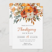水彩の花感謝祭ディナー 招待状 (正面/裏面)