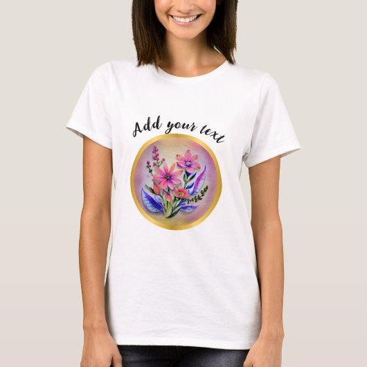 水彩の花束の花々、カラフルな背景 Tシャツ (正面)