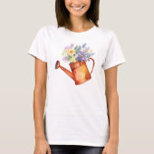 水彩の花柄のじょうろ　ママとお揃い Tシャツ (正面)