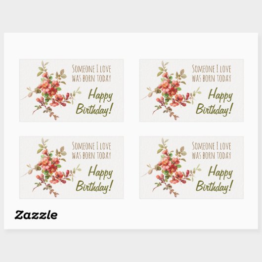 水彩の花私が愛する誕生日 長方形シール (シート)