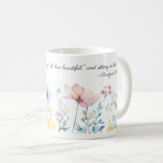 水彩の花縁どラディアードキプリング引用文 コーヒーマグカップ (正面右)