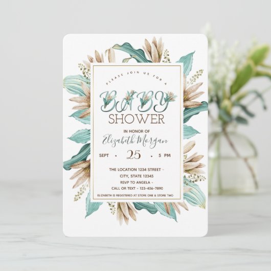 水彩の花葉類赤ちゃん 招待状 (スタンド正面)