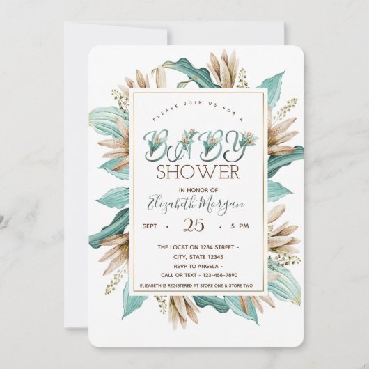 水彩の花葉類赤ちゃん 招待状 (正面)