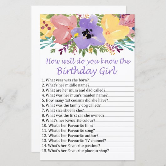 水彩の花誕生日を知っているのはどのくらいか (正面/裏面)