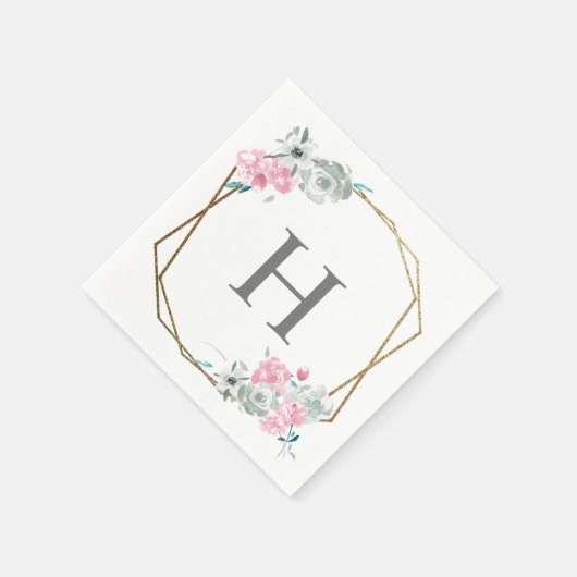 "水彩の花" オーダーメイドイニシャルウェディング スタンダードカクテルナプキン (角)