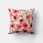 水彩の花：ケシ牡丹イカット。 クッション (裏面)