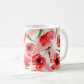 水彩の花:ケシ牡丹イカット。 コーヒーマグカップ (正面右)