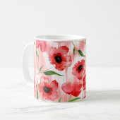 水彩の花:ケシ牡丹イカット。 コーヒーマグカップ (正面左)