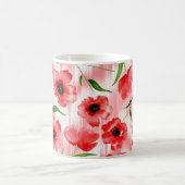 水彩の花:ケシ牡丹イカット。 コーヒーマグカップ (中央)