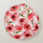 水彩の花：ケシ牡丹イカット。 ラウンドクッション (裏面)