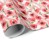 水彩の花：ケシ牡丹イカット。 ラッピングペーパー (ロールコーナー)