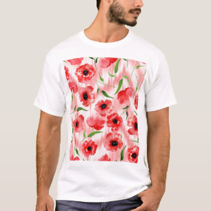 水彩の花:ケシ牡丹イカット。 Tシャツ