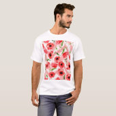 水彩の花:ケシ牡丹イカット。 Tシャツ (正面フル)