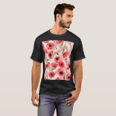 水彩の花:ケシ牡丹イカット。 Tシャツ (正面フル)